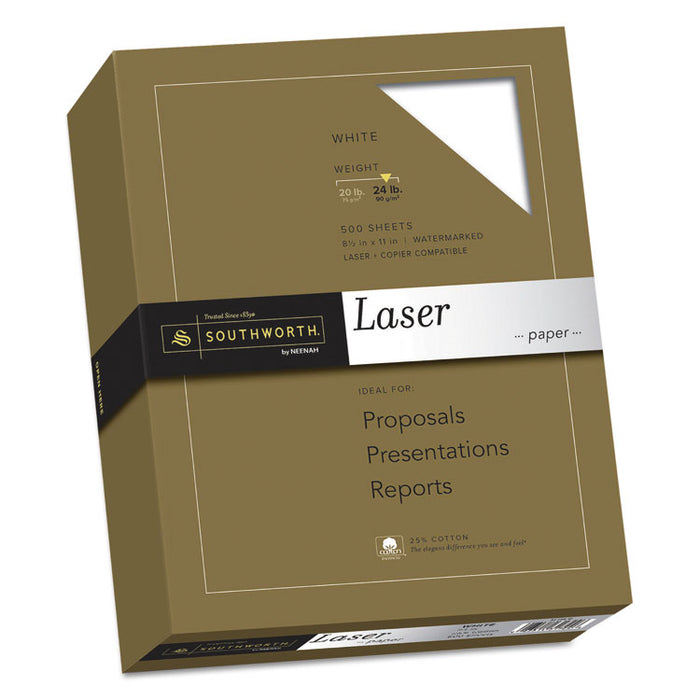 25% Cotton Laser Paper, 95 Bright, 24 lb, 8.5 x 11, White, 500/Ream