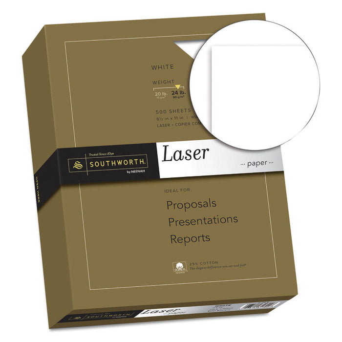 25% Cotton Laser Paper, 95 Bright, 24 lb, 8.5 x 11, White, 500/Ream