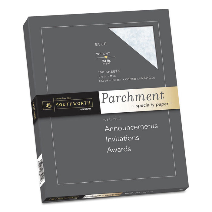 Parchment Specialty Paper, 24 lb Bond Weight, 8.5 x 11, Blue, 100/Pack