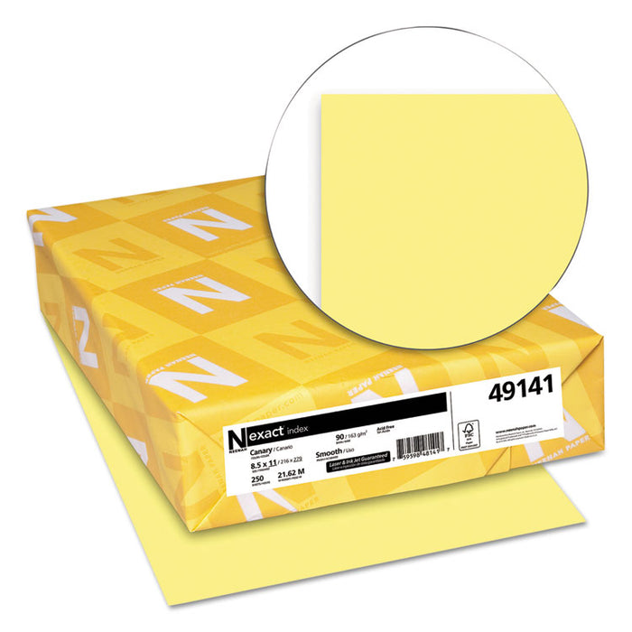 Exact Index Card Stock, 90 lb Index Weight, 8.5 x 11, Canary, 250/Pack