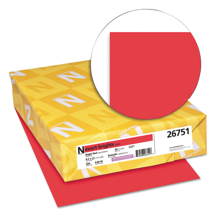 Exact Brights Paper, 20lb, 8.5 x 11, Bright Red, 500/Ream