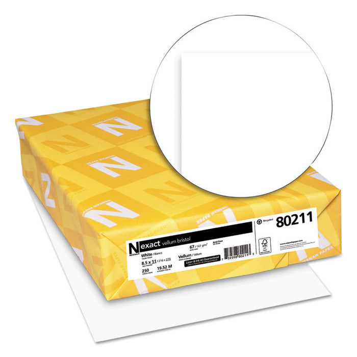 Exact Vellum Bristol Cover Stock, 94 Bright, 67lb, 8.5 x 11, White, 250/Pack