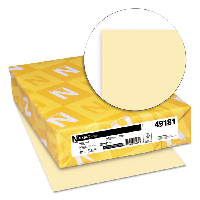 Exact Index Card Stock, 90lb, 8.5 x 11, Ivory, 250/Pack