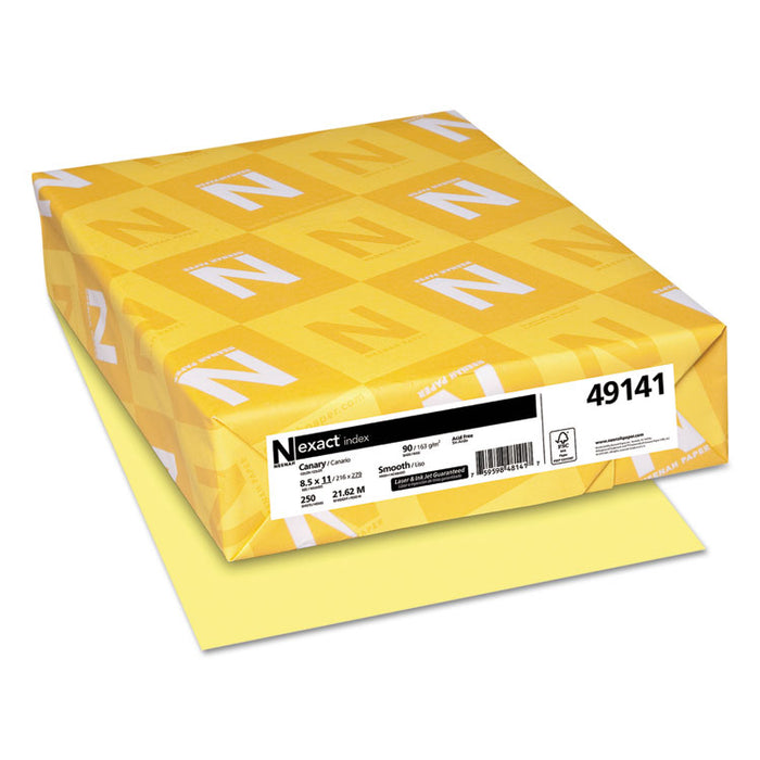 Exact Index Card Stock, 90 lb Index Weight, 8.5 x 11, Canary, 250/Pack
