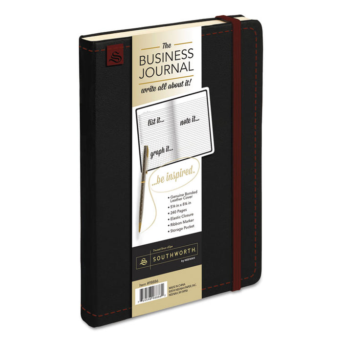 Business Journal, 1 Subject, Narrow Rule/Quadrille Rule, Black Cover, 8.25 x 5.13, 240 Sheets