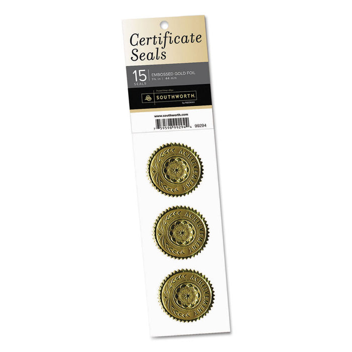 Certificate Seals, 1.75" dia., Gold, 3/Sheet, 5 Sheets/Pack