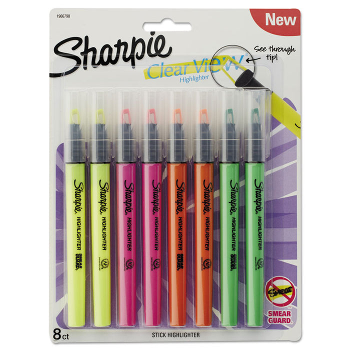 Clearview Pen-Style Highlighter, Chisel Tip, Assorted Colors, 8/Pack