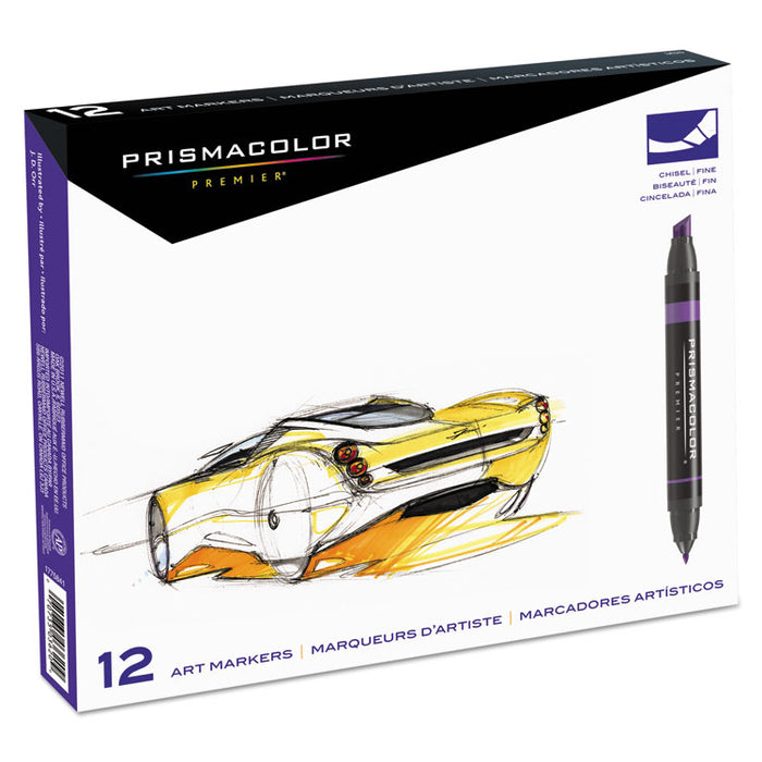 Premier Art Marker Set, Fine/Broad Bullet/Chisel Tips, Assorted Colors, 12/Set
