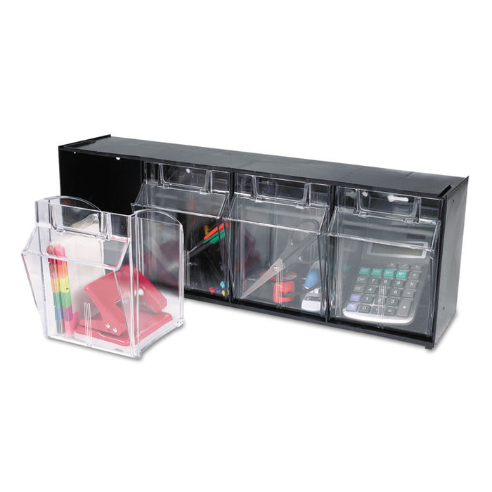 Tilt Bin Interlocking 4-Bin Organizer, 23 5/8 x 6 5/8 x 8 1/8, Black/Clear
