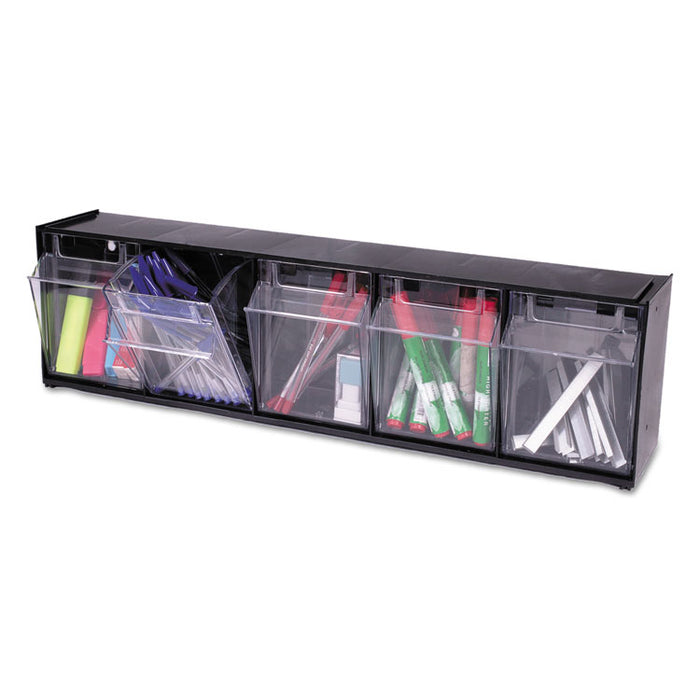 Tilt Bin Interlocking 5-Bin Organizer, 23 5/8 x 5 1/4 x 6 1/2, Black/Clear