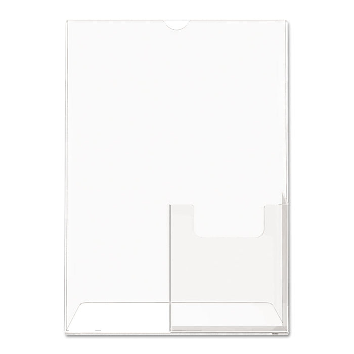 Superior Image Slanted Sign Holder with Front Pocket, 9w x 4.5d x 10.75h, Clear