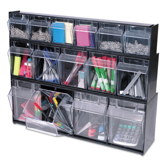 Tilt Bin Interlocking 5-Bin Organizer, 23 5/8 x 5 1/4 x 6 1/2, Black/Clear