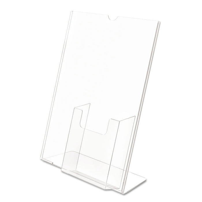 Superior Image Slanted Sign Holder with Front Pocket, 9w x 4.5d x 10.75h, Clear