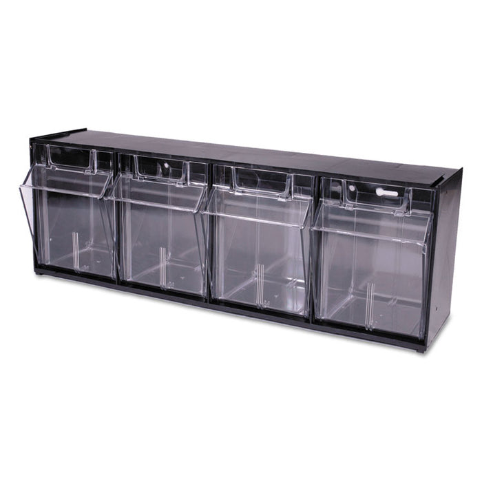 Tilt Bin Interlocking 4-Bin Organizer, 23 5/8 x 6 5/8 x 8 1/8, Black/Clear