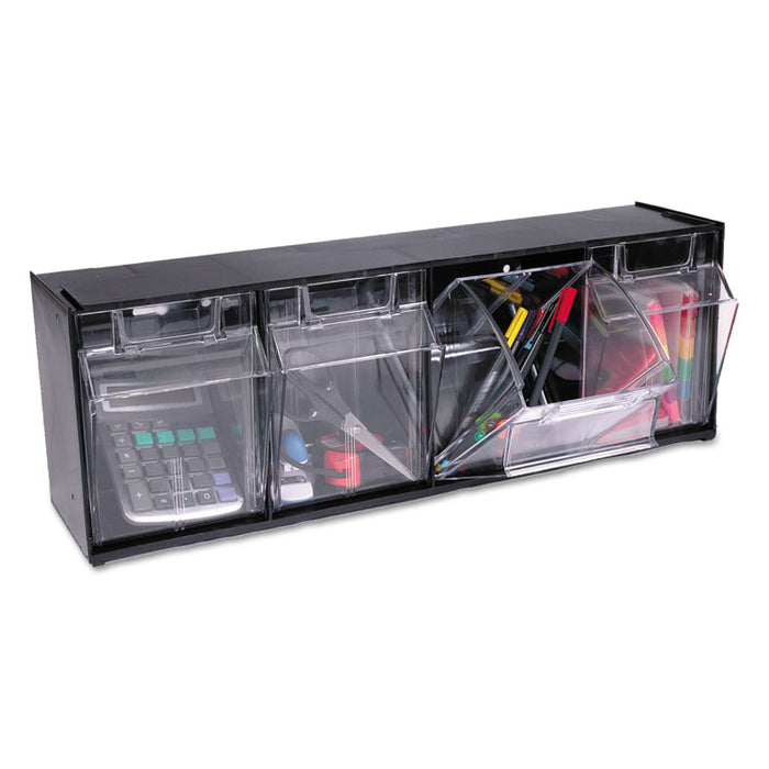 Tilt Bin Interlocking 4-Bin Organizer, 23 5/8 x 6 5/8 x 8 1/8, Black/Clear
