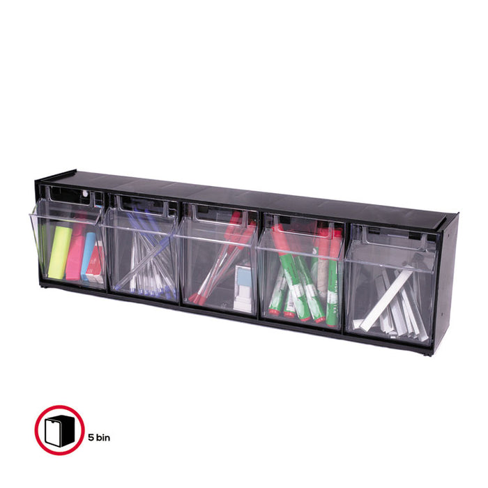Tilt Bin Interlocking 5-Bin Organizer, 23 5/8 x 5 1/4 x 6 1/2, Black/Clear