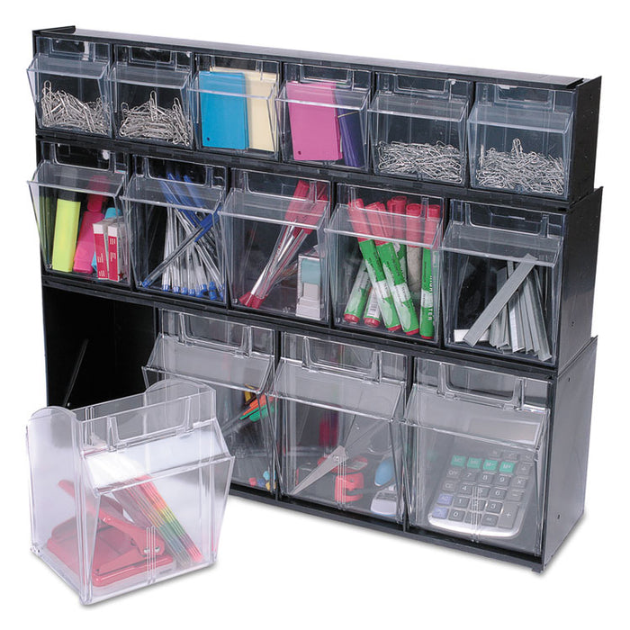 Tilt Bin Interlocking 5-Bin Organizer, 23 5/8 x 5 1/4 x 6 1/2, Black/Clear