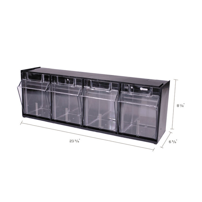 Tilt Bin Interlocking 4-Bin Organizer, 23 5/8 x 6 5/8 x 8 1/8, Black/Clear