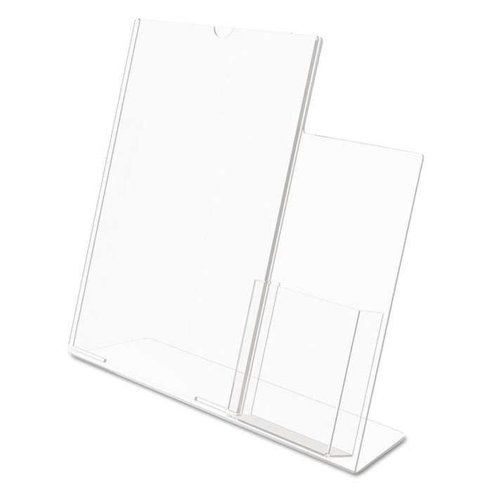Superior Image Slanted Sign Holder with Side Pocket, 13.5w x 4.25d x 10.88h, Clear