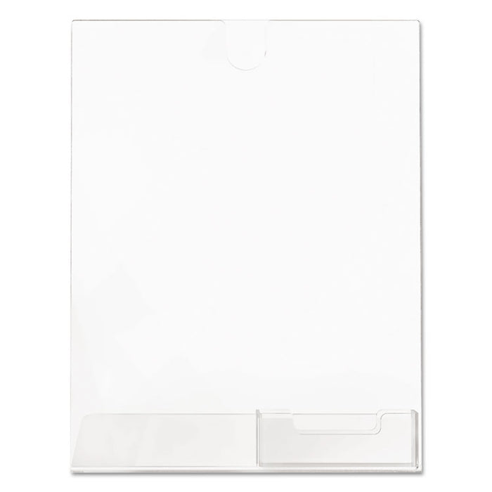 Superior Image Slanted Sign Holder with Business Card Holder, 8.5w x 4.5d x 11h, Clear