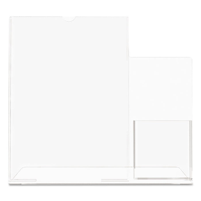 Superior Image Slanted Sign Holder with Side Pocket, 13.5w x 4.25d x 10.88h, Clear