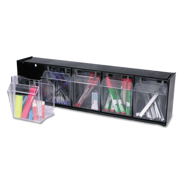 Tilt Bin Interlocking 5-Bin Organizer, 23 5/8 x 5 1/4 x 6 1/2, Black/Clear
