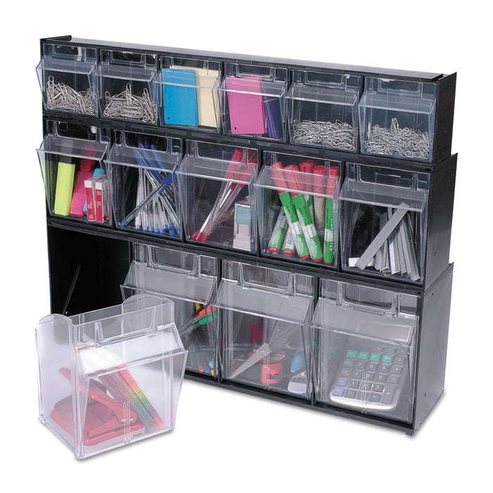 Tilt Bin Interlocking Multi-Bin Storage Organizer, 6 Sections, 23.63" x 3.63" x 4.5", Black/Clear