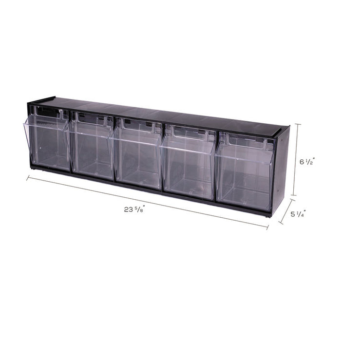 Tilt Bin Interlocking 5-Bin Organizer, 23 5/8 x 5 1/4 x 6 1/2, Black/Clear