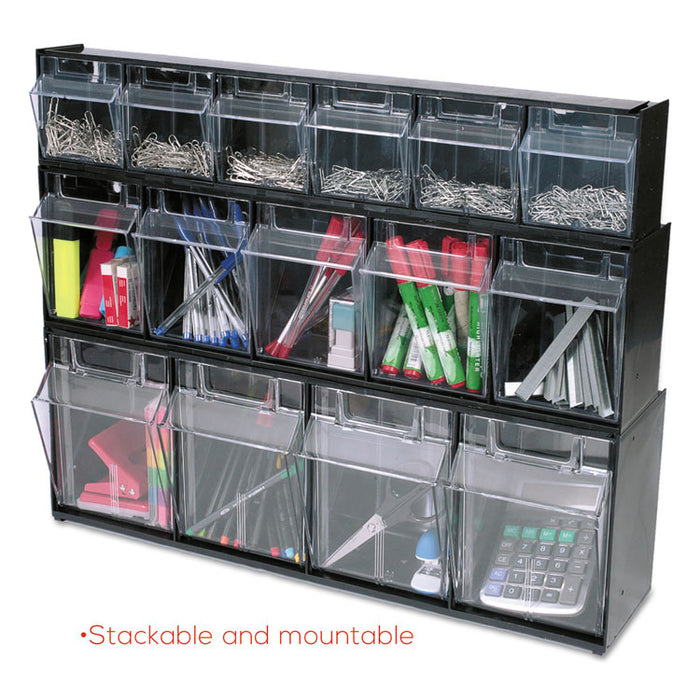 Tilt Bin Interlocking 4-Bin Organizer, 23 5/8 x 6 5/8 x 8 1/8, Black/Clear