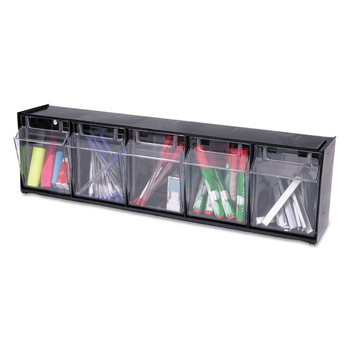 Tilt Bin Interlocking 5-Bin Organizer, 23 5/8 x 5 1/4 x 6 1/2, Black/Clear