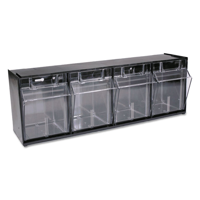 Tilt Bin Interlocking 4-Bin Organizer, 23 5/8 x 6 5/8 x 8 1/8, Black/Clear