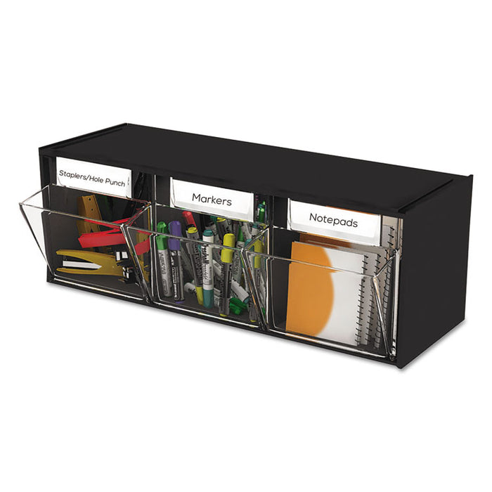 Tilt Bin Interlocking 3-Bin Organizer, 23 5/8 x 7 3/4 x 9 1/2, Black/Clear