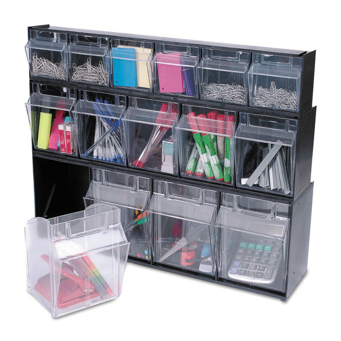 Tilt Bin Interlocking 4-Bin Organizer, 23 5/8 x 6 5/8 x 8 1/8, Black/Clear