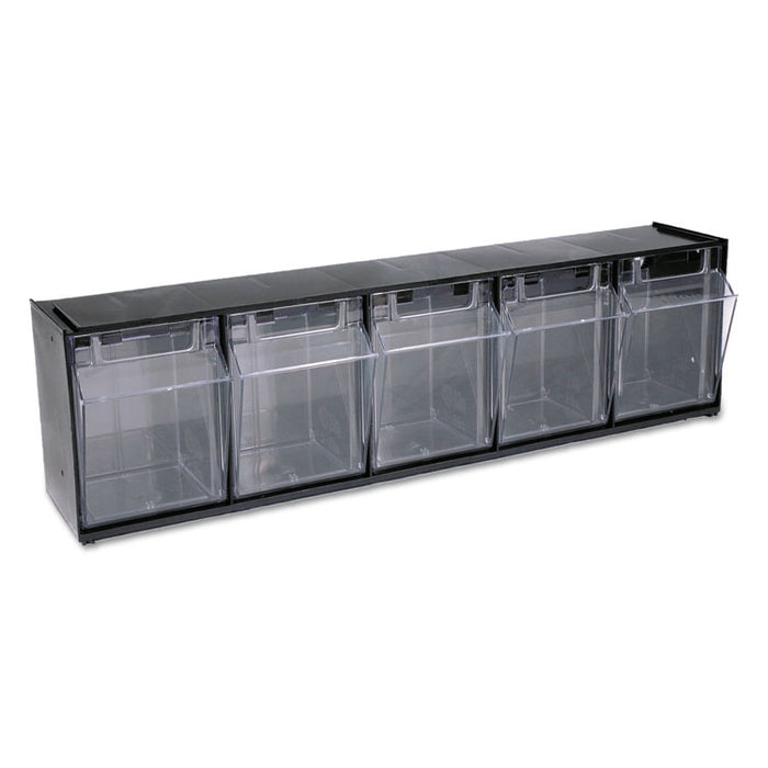 Tilt Bin Interlocking 5-Bin Organizer, 23 5/8 x 5 1/4 x 6 1/2, Black/Clear