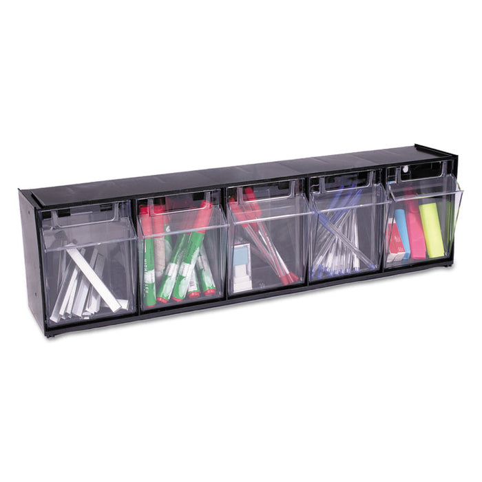 Tilt Bin Interlocking 5-Bin Organizer, 23 5/8 x 5 1/4 x 6 1/2, Black/Clear