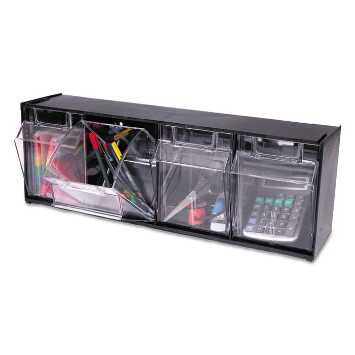 Tilt Bin Interlocking 4-Bin Organizer, 23 5/8 x 6 5/8 x 8 1/8, Black/Clear