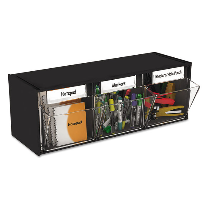Tilt Bin Interlocking 3-Bin Organizer, 23 5/8 x 7 3/4 x 9 1/2, Black/Clear