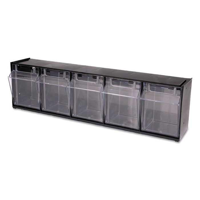 Tilt Bin Interlocking 5-Bin Organizer, 23 5/8 x 5 1/4 x 6 1/2, Black/Clear