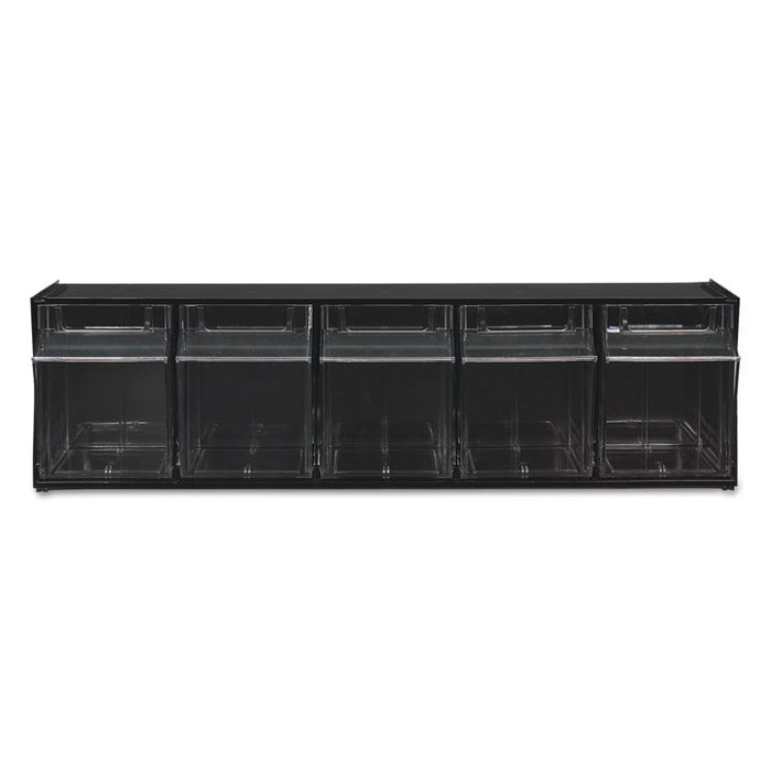 Tilt Bin Interlocking 5-Bin Organizer, 23 5/8 x 5 1/4 x 6 1/2, Black/Clear