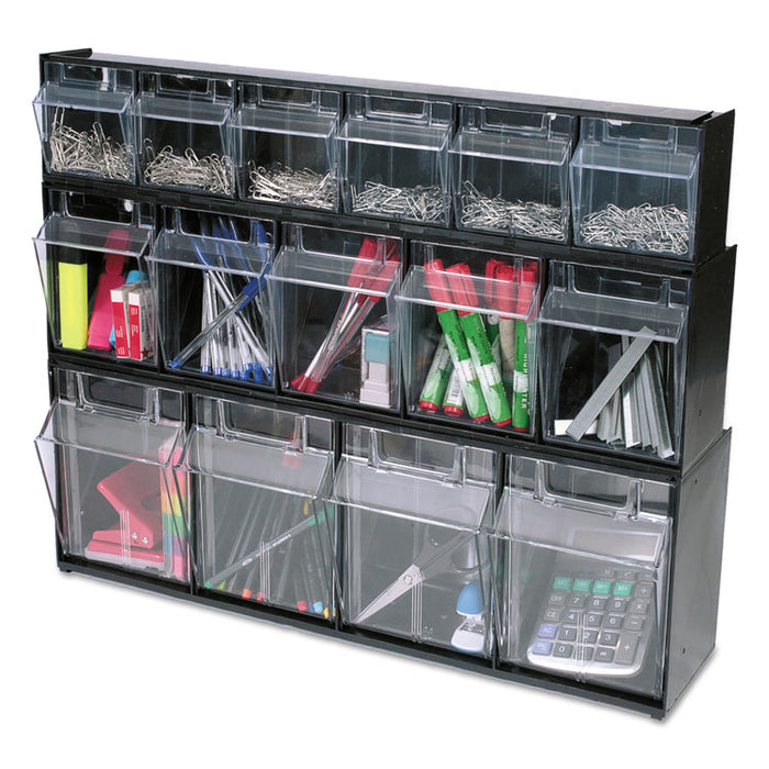 Tilt Bin Interlocking 5-Bin Organizer, 23 5/8 x 5 1/4 x 6 1/2, Black/Clear