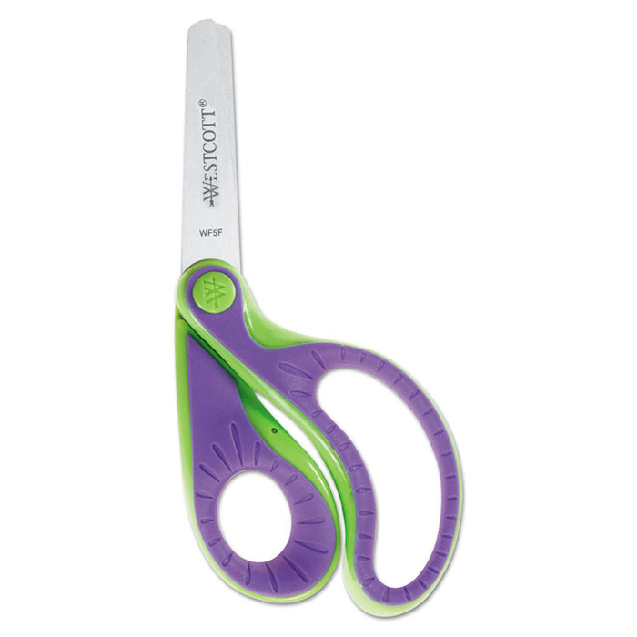 Ergo Jr. Kids' Scissors, Rounded Tip, 5" Long, 1.5" Cut Length, Randomly Assorted Offset Handles