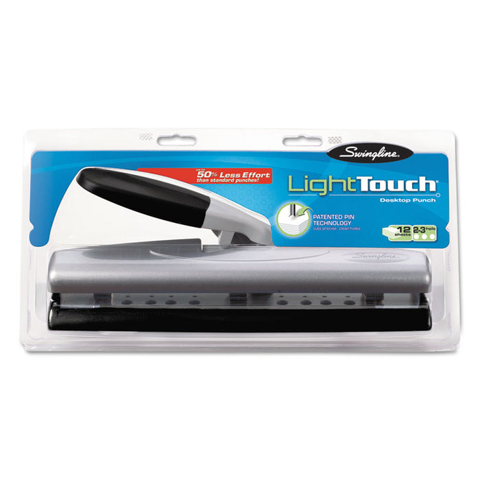 12-Sheet LightTouch Desktop Two- to Three-Hole Punch, 9/32" Holes, Black/Silver