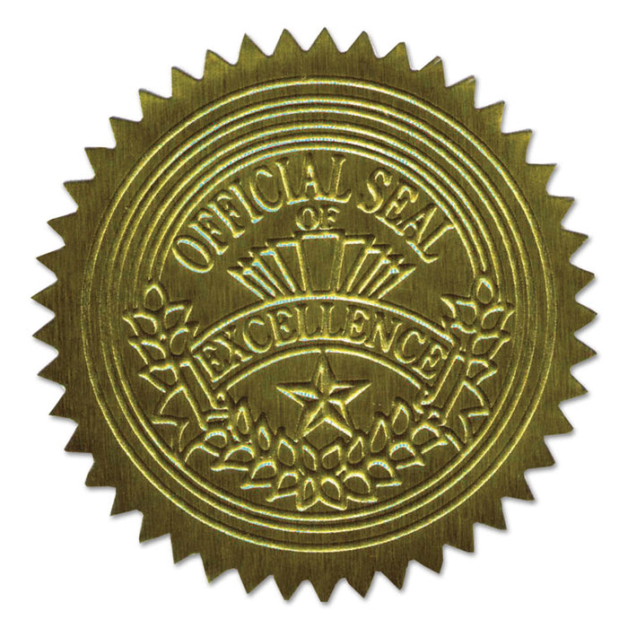 Self-Adhesive Embossed Seals, 2" dia., Gold, 20/Sheet, 5 Sheets/Pack