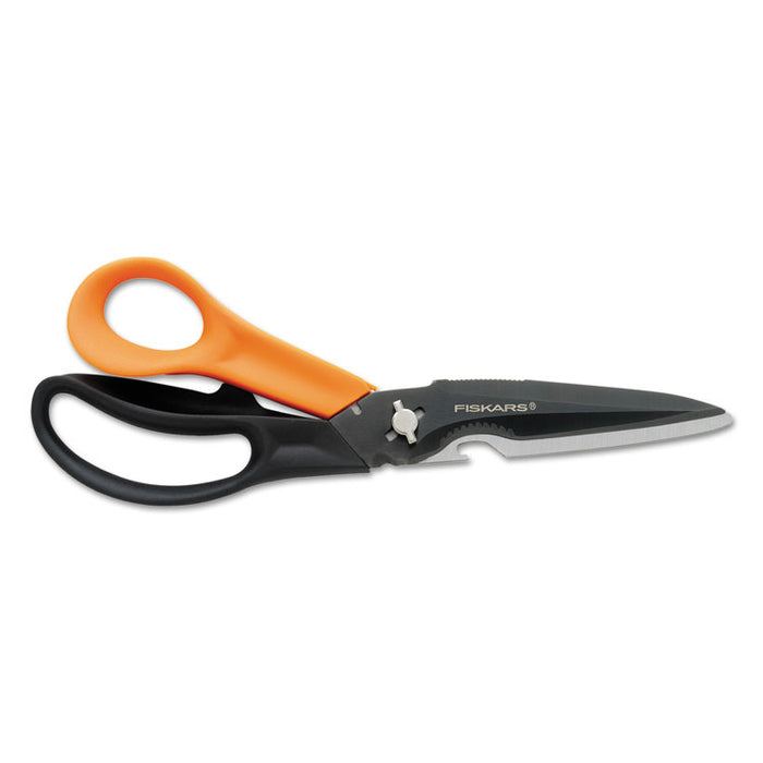 Cuts+More Scissors, 9" Long, 3.5" Cut Length, Black/Orange Offset Handle