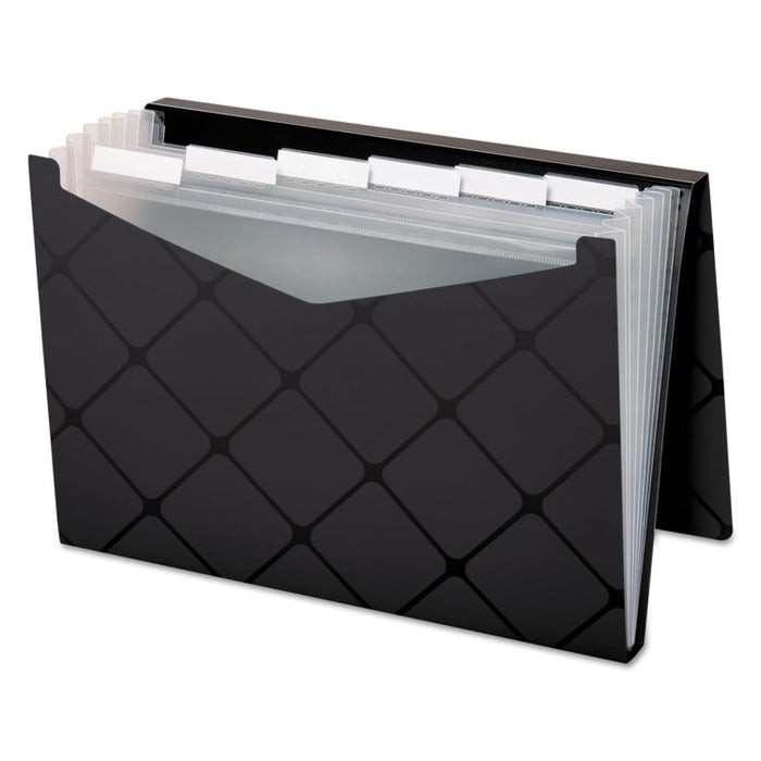 Poly Expanding File, 1.5" Expansion, 7 Sections, Cord/Hook Closure, 1/6-Cut Tabs, Letter Size, Black