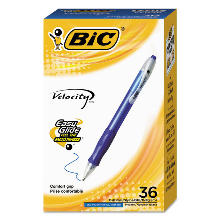 Velocity Easy Glide Ballpoint Pen Value Pack, Retractable, Medium 1 mm, Blue Ink, Blue Barrel, 36/Pack