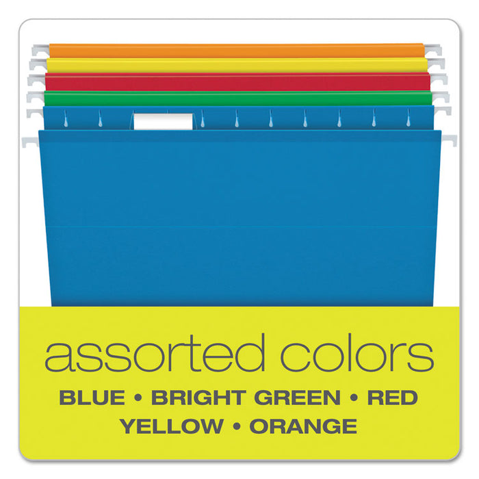 Extra Capacity Reinforced Hanging File Folders with Box Bottom, 2" Capacity, Letter Size, 1/5-Cut Tab, Assorted Colors,25/BX