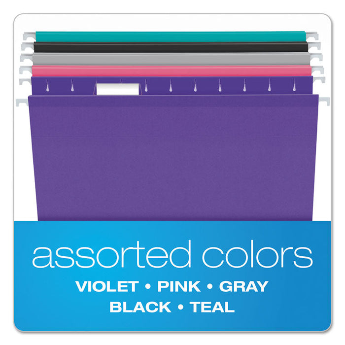 Colored Reinforced Hanging Folders, Letter Size, 1/5-Cut Tab, Assorted, 25/Box