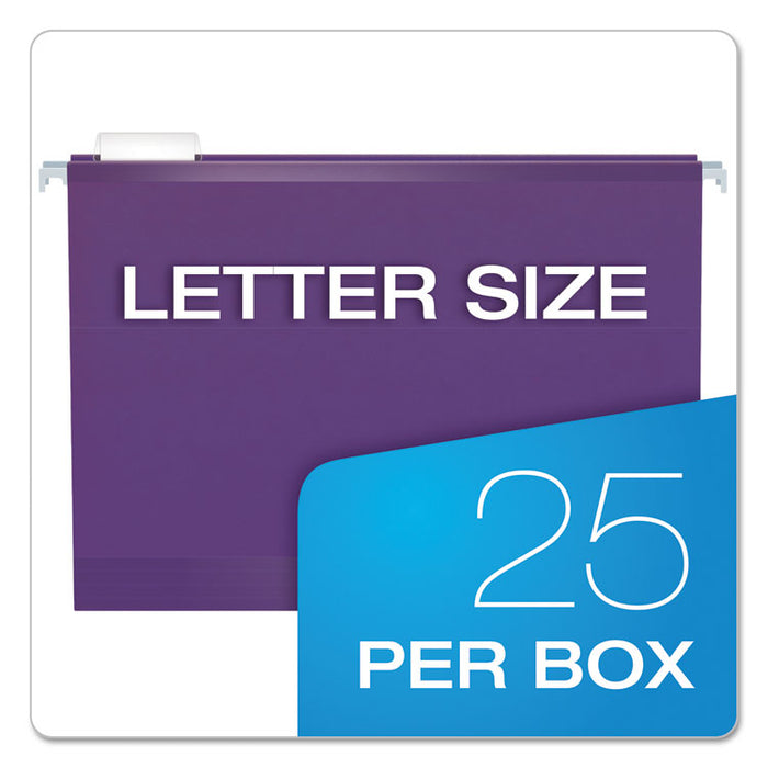 Colored Reinforced Hanging Folders, Letter Size, 1/5-Cut Tabs, Violet, 25/Box