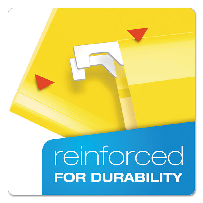 Extra Capacity Reinforced Hanging File Folders with Box Bottom, 2" Capacity, Legal Size, 1/5-Cut Tabs, Yellow, 25/Box
